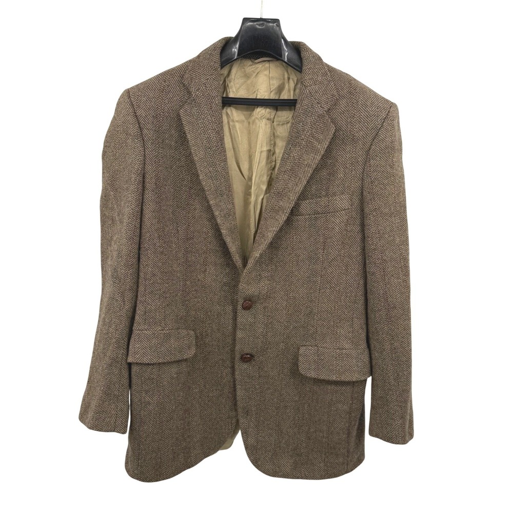Stafford Mens Brown Herringbone Virgin Wool Blazer Sport Coat USA 38R Vintage
